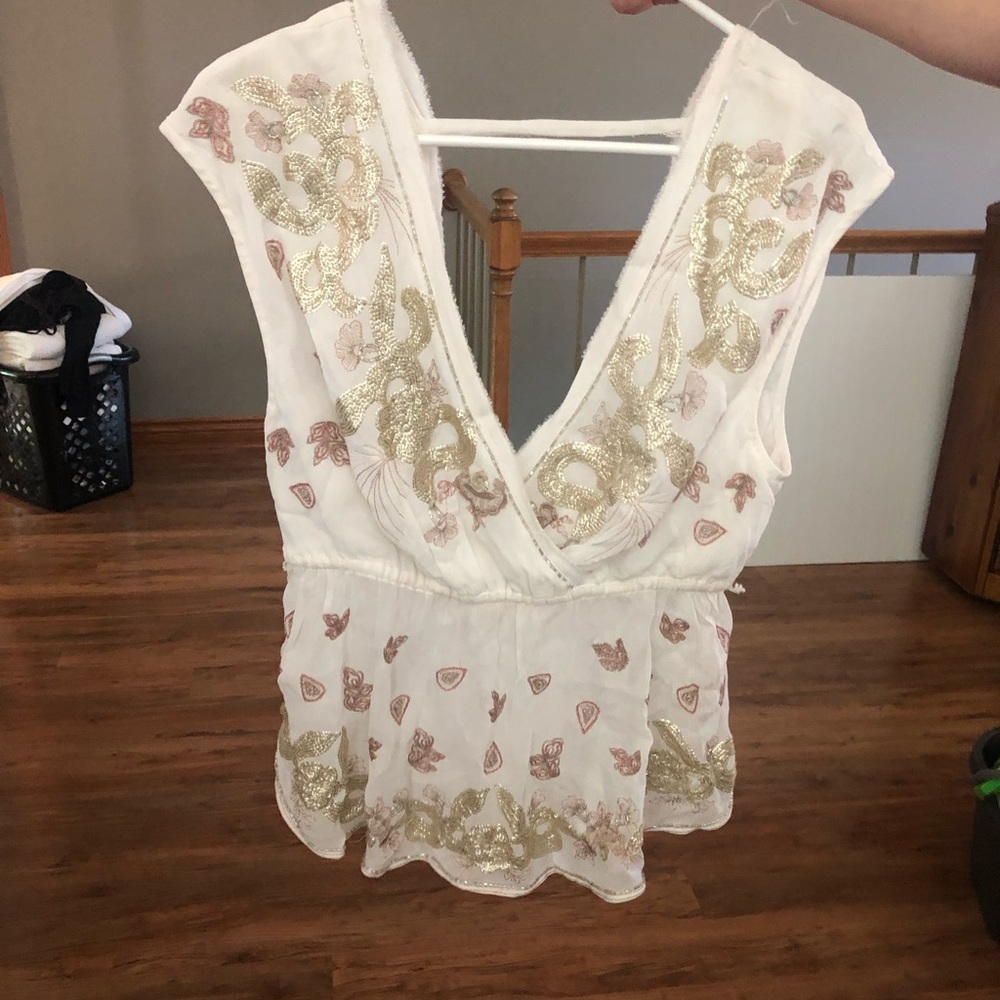 Sequined white free people top
